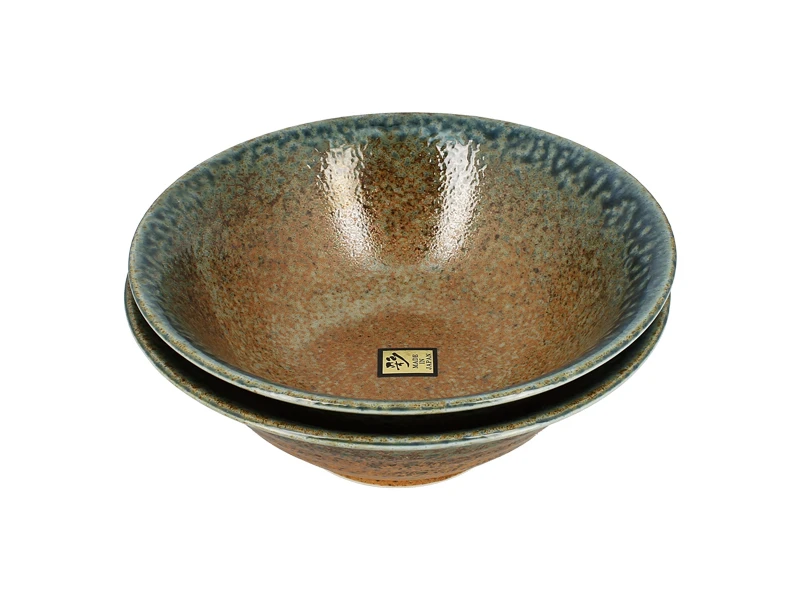 Bol à Ramen Couleur Sable Bord Bleu – Image 2