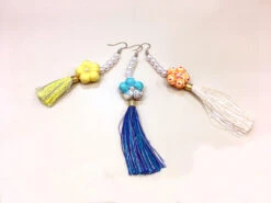 Paire De Boucle D'oreille Fleurs En Tissu De Kimono L