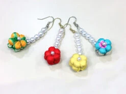 Paire De Boucle D'oreille Fleurs En Tissu De Kimono S