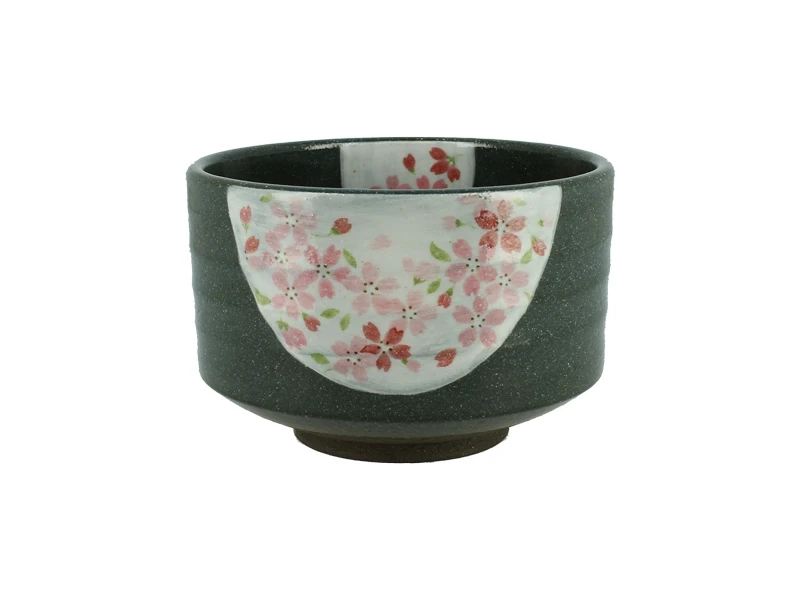 Chawan / Bol à Matcha émaillage Partiel Blanc à Petites Fleurs