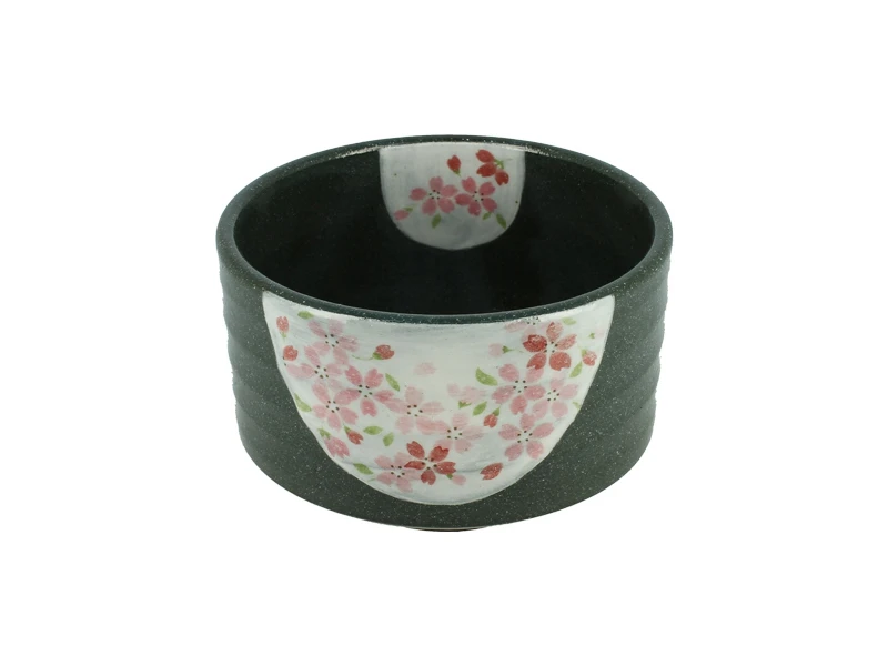 Chawan / Bol à Matcha émaillage Partiel Blanc à Petites Fleurs – Image 2
