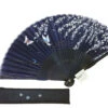 Eventail Bleu Nuit Papillons Avec Pochette