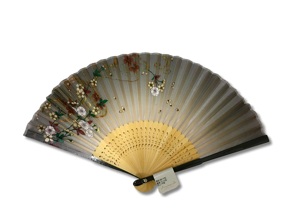 Eventail Fleurs Sur Fond Gris