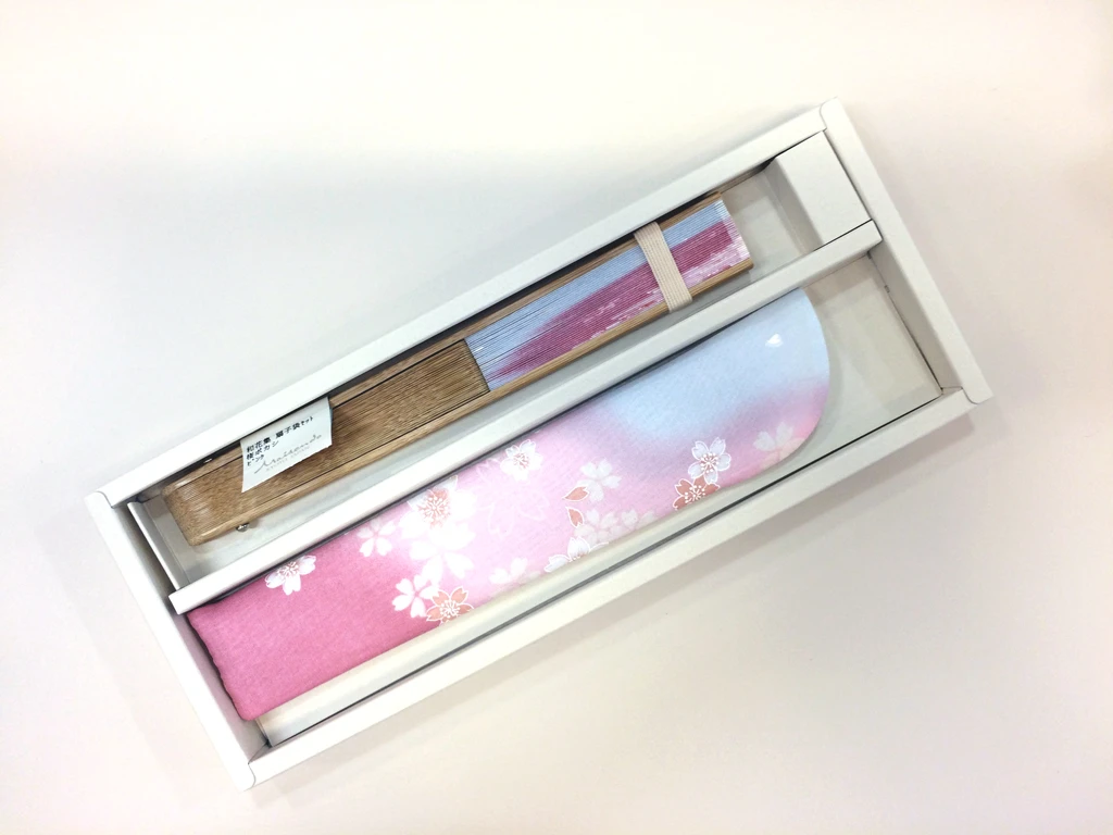 Eventail Rose & Bleu Sakura Avec Pochette – Image 2