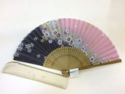 Eventail Violet & Rose Sakura Avec Pochette