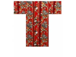 Happi Femme "chrysantheme Et Rayures" - Rouge