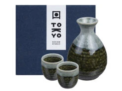 Service à Saké Oribe Irabo (tokuri + 2 Tasses)