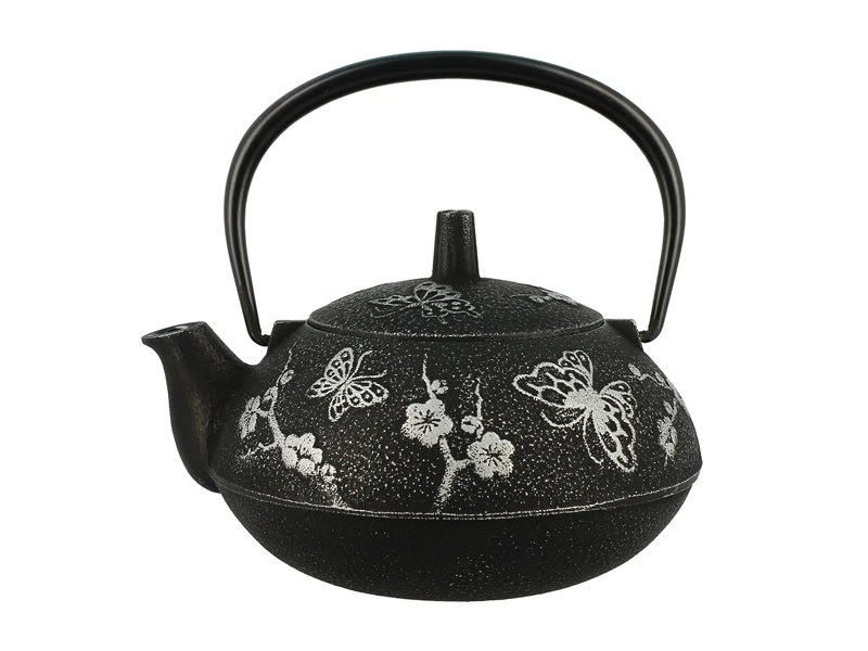 Théière Japonaise Fonte Papillons & Sakura Noire/argent 600ml